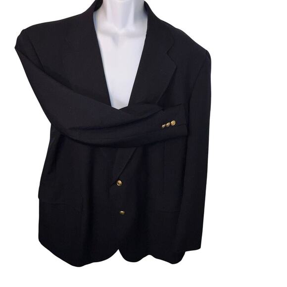 David Taylor men’s size 46L navy blue two gold button front lined padded Blazer - Picture 2 of 15